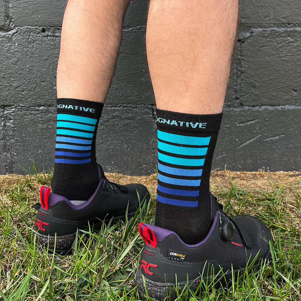 SockGuy Overlook Merino Wool Sock - (Blue Stripes) 2 SockGuy Overlook Merino Wool Sock - (Blue Stripes) - Image 2