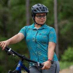 Women's Catalyst Mountain Bike Button-Down Shirt | Rhodo Teal -Cognativemtb Shop Maya6